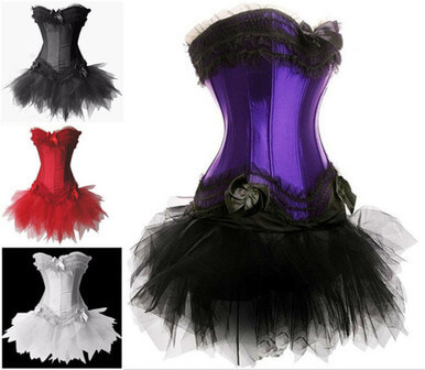 White Burlesque Lace Up Corset Bustier TUTU Skirt Lolita FANCY - Image 5