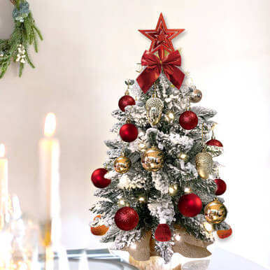Red 2ft Mini Christmas Tree With Light Artificial Small Tabletop Christmas Decor - Image 5