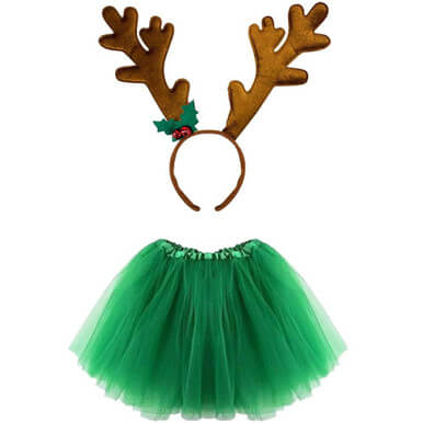 Girls Christmas Reindeer Antlers On Headband Tutu Costume - Image 5