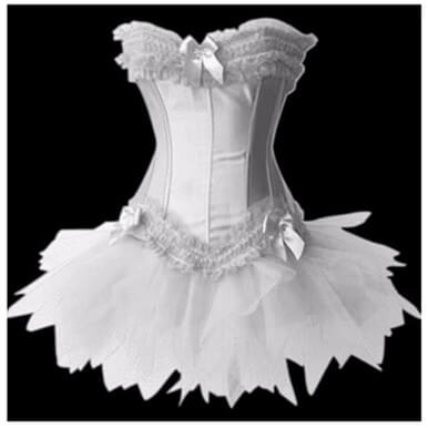 White Burlesque Lace Up Corset Bustier TUTU Skirt Lolita FANCY - Image 2