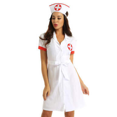 Women Nurse Uniform Role Play Cosplay Costumes With Belt And Hat