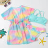 3 pieces  Kids Swimsuit with Mesh Cover Up Halter Lace Up  Girl's Beachwear