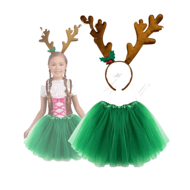 Girls Christmas Reindeer Antlers On Headband Tutu Costume - Image 3