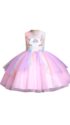 Girls Unicorn Gown Pageant Princess Party Dress - Pink