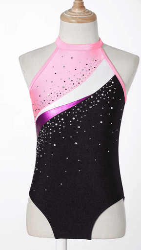 Girls Sleeveless Rhinestone Gymnastics Leotards with Hair Band Shorts Bottoms